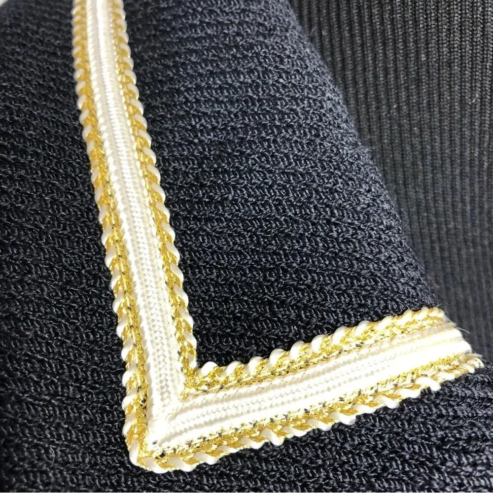 St John Collection black with white gold trim santana knit zip front jacket 10